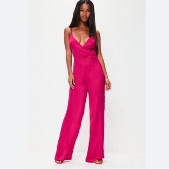 NWT! Missguided satin wrap front strappy jumpsuit - Picture 1 of 13